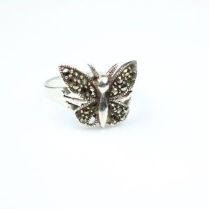 Butterfly 925 Silver Marcasite Ring Size 8 3/4 US